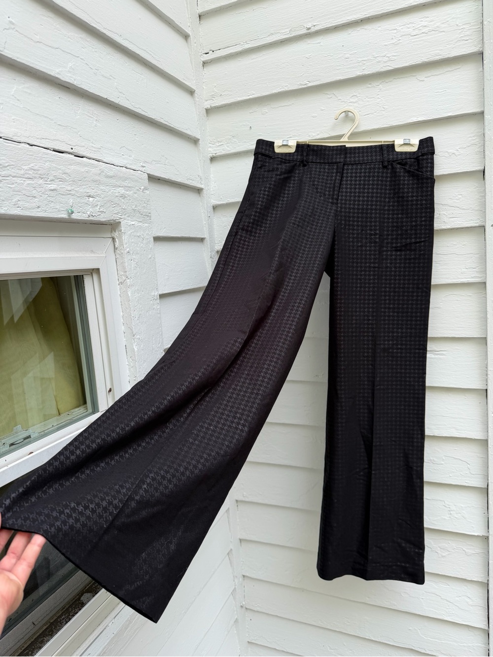 Black Wide Leg Women's Pants - Classic Tailored Style with Micro Houndstooth